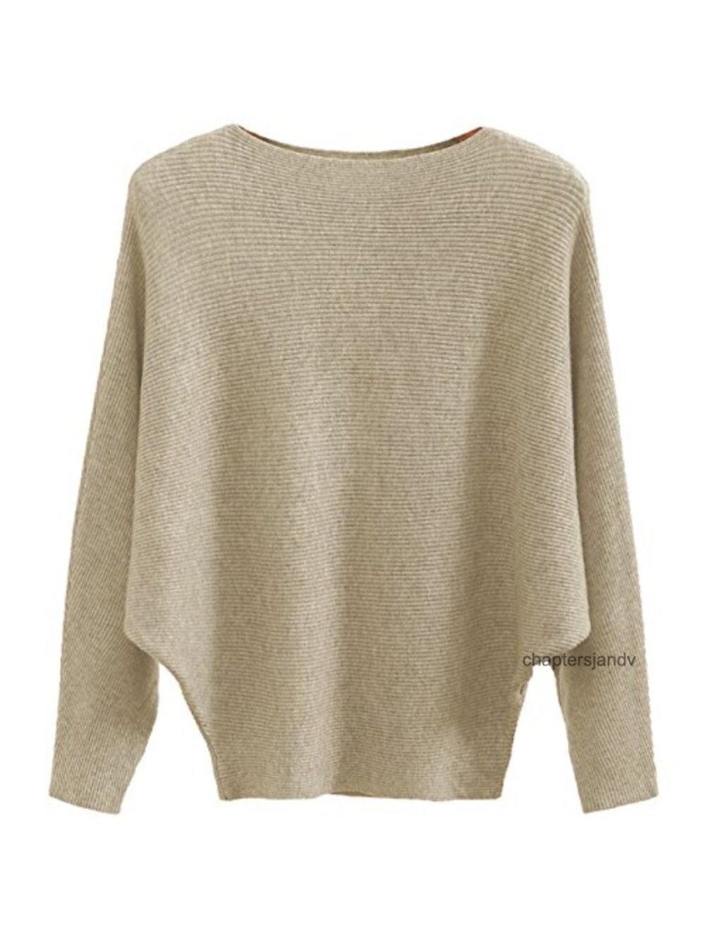 GABERLY Boat Neck Batwing Sleeve Oversized Ribbed Knit Sweater Pullover
